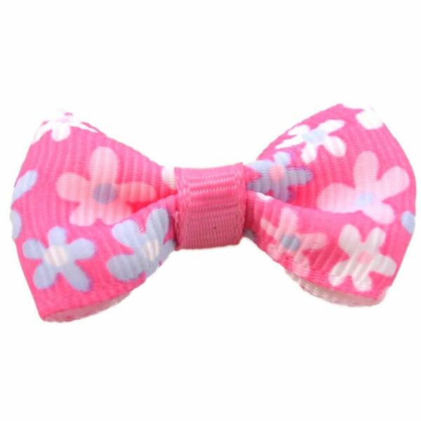 Håndlavet hundesløjfe i pink med blomster