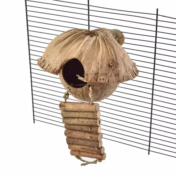Fuglelegetøj med kokosnød og stige